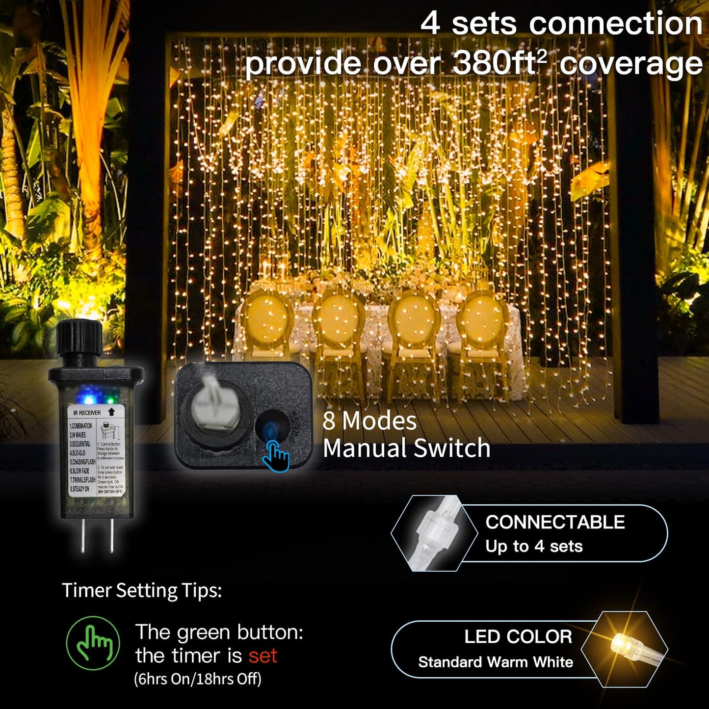suddus Curtain Lights for Bedroom, 300 Led 9.8x9.8ft Curtain Lights for Backdrop, Curtain String Lights for Christmas, Dorm, Wall, Backdrop, Window, Wedding, Party, Birthday, Warm White（Plug in）