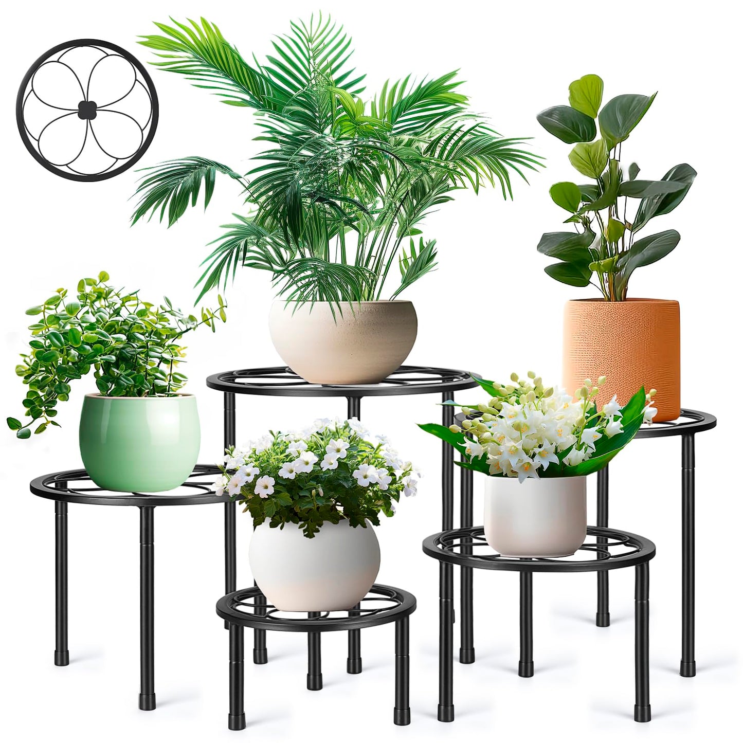 Amaoot 5 Pack Metal Plant Stand, Iron Plant Stands for Indoor and Outdoor, Flower Pot Stands for Multiple Plant, Black Potted Plant Holder for Garden Home