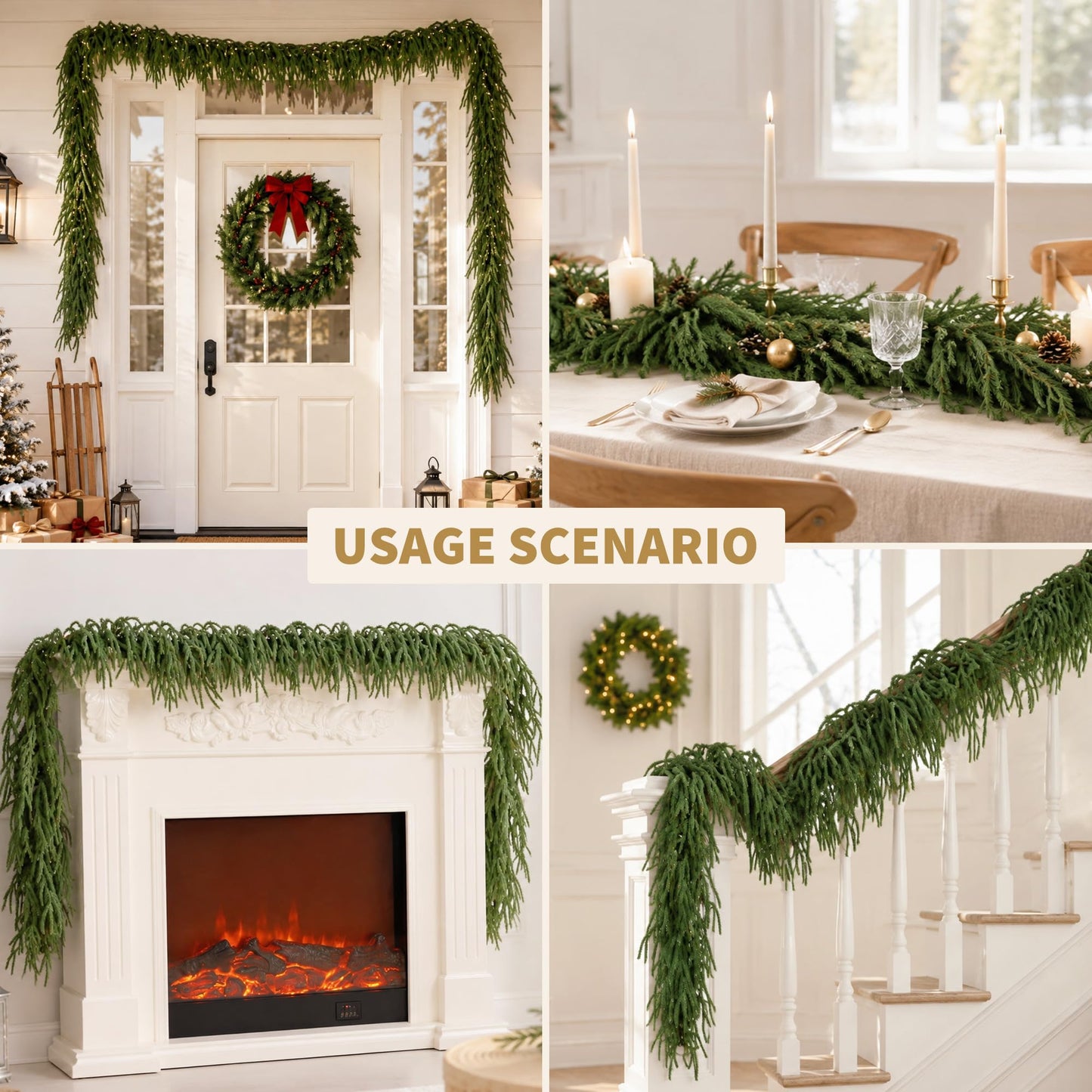 15FT Christmas Garland Norfolk Pine Garland Real Touch Artificial Greenery Garland for Mantle Fireplace Table Indoor Outdoor Holiday Decortions