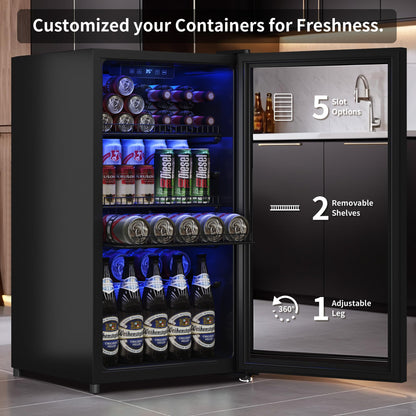 Tehanld Beverage Fridge, 130 Can Mini Fridge With Glass Door, Beverage Cooler Refrigerator, Wine Drink Beer Cooler, Adjustable Shelves & Digital Temperature Display