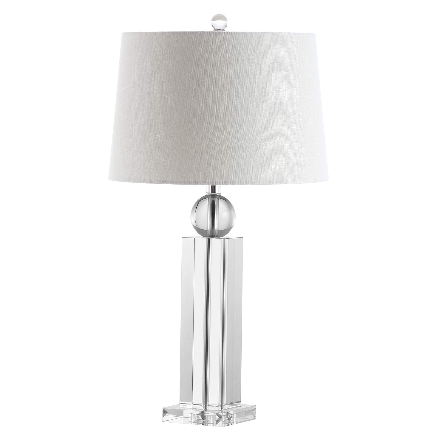 JONATHAN Y 28.5" Clear Crystal Column LED Table Lamp, Glam Traditional Lamp for Living Room Bedroom Nightstand, White Linen Drum Shade, Chrome, LED Bulb Included JYL5004A