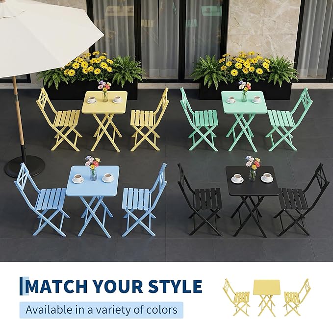 GarveeLife 3 Piece Outdoor Bistro Set, All Metal Patio Table and Chairs Set