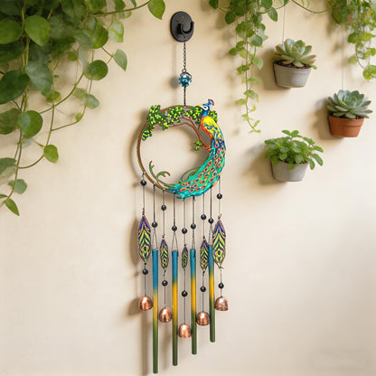 Peacock Dream Catchers Windchimes with Copper Bells 28" Peacock Wind Chimes for Zen Atmosphere Outdoor Garden Decor Unique Peacock Gift Home Decor