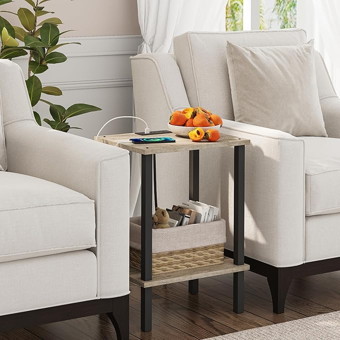 TUTOTAK End Table with Charging Station, Small Side Table with Outlets