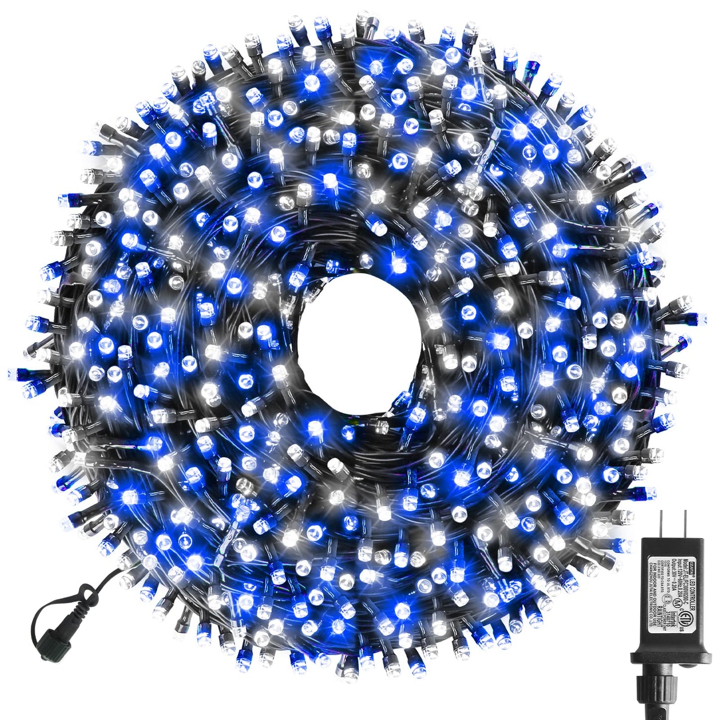 XTF2015 Christmas String Lights, 105ft 300 LED Christmas Lights 8 Modes Memory Function & Timer- UL Certified - Outdoor Indoor Christma s Fairy Lights for Tree, Garden, Party, Wedding(Blue + White)