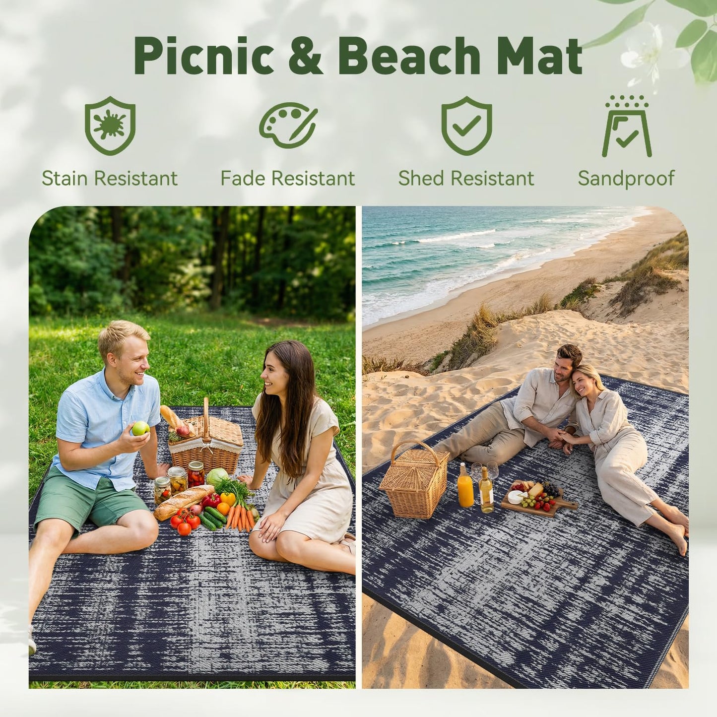 MontVoo Outdoor Rug Waterproof 9x18ft Outdoor Patio Rug Mat Reversible Plastic Straw Outside Rug Carpet Outdoor Rugs for RV Camping Picnic Beach Balcony Porch Deck