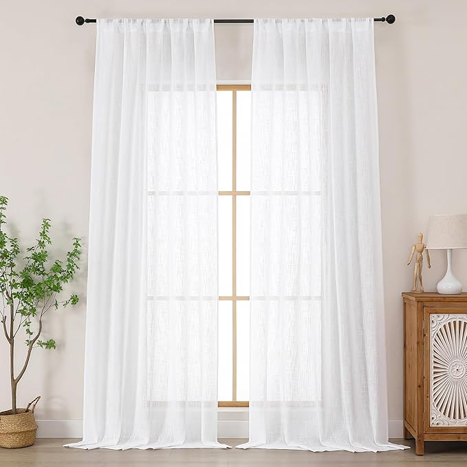 Chyhomenyc Extra Long White Semi Sheer Curtains 108 Inches Long 2 Panels Set
