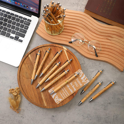 ReliThick 50 Sets Employee Appreciation Gift Bulk Inspirational Bamboo Ballpoint Pen with Thank You Greeting Card Graduation Appreciation Gift for Teacher Coworker Nurse Staff Student Office Team