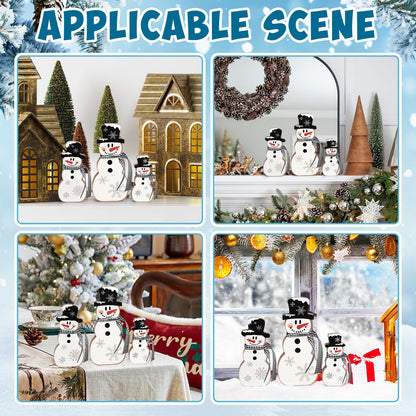 3 Pcs Christmas Snowman Table Decor Wooden Snowman Tables Centerpieces Block Winter Wood Tabletop Sign Rustic Merry Xmas Decorations Indoor for Tiered Tray Office Desk Shelf Home Mantel Holiday Party