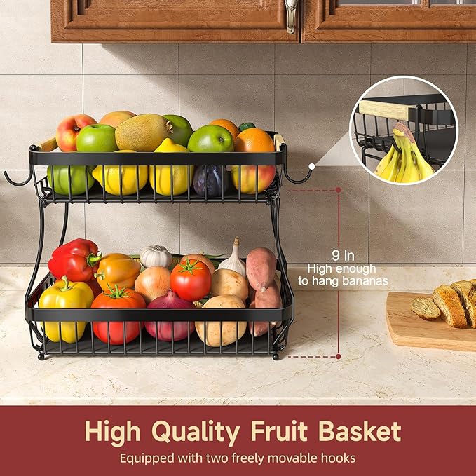 2 Tier Large Fruit Basket for Kitchen Counter