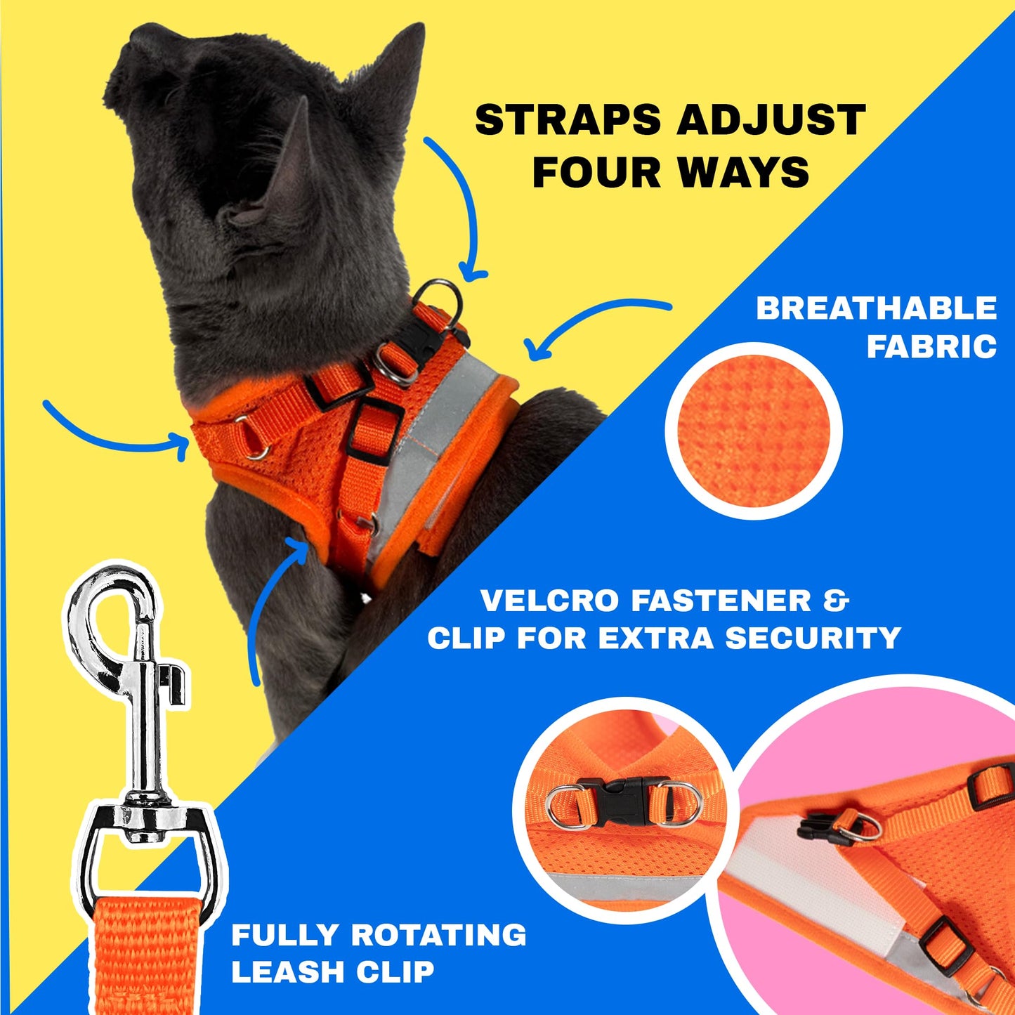 Travel Cat Harness and Leash Set - Adjustable Fit Mesh Cat Harness and Reflective Strap - Comfort Walking Vest for Kitten for Outdoor Walking, Hiking (Medium, Orange)