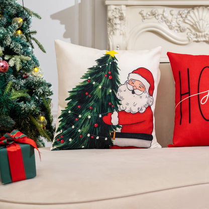 Hongsome Christmas Throw Pillow Covers 18x18 in Set of 4 Decorations,Decorative Snowman Santa Pillow Case for Couch Sofa Winter Holiday Indoor Outdoor Home Red White Xams Decor