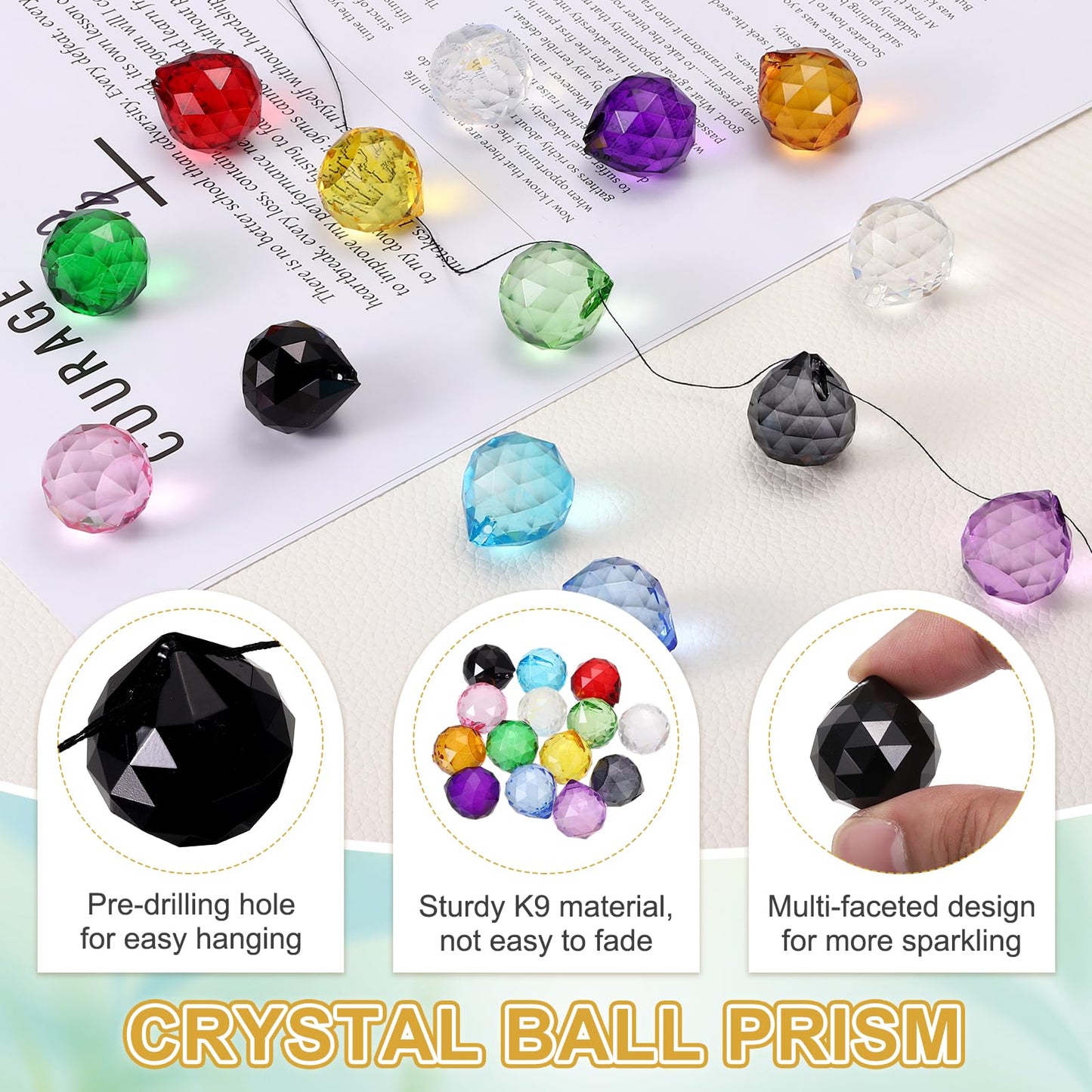 MECCANIXITY 20Pack Crystal Ball Prism, 20mm/0.8" Decorative Ball Sun Shine Catcher Suncatcher Beads for Chandelier Window Wedding Decoration Home Decor, Black