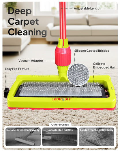LeBRUSH 2.0 Pet Hair Broom for Carpet for Short & Long Cat, Dog Fur | Remover for Carpet & Couch, Pet Hair Rake, Dog Fur Remover