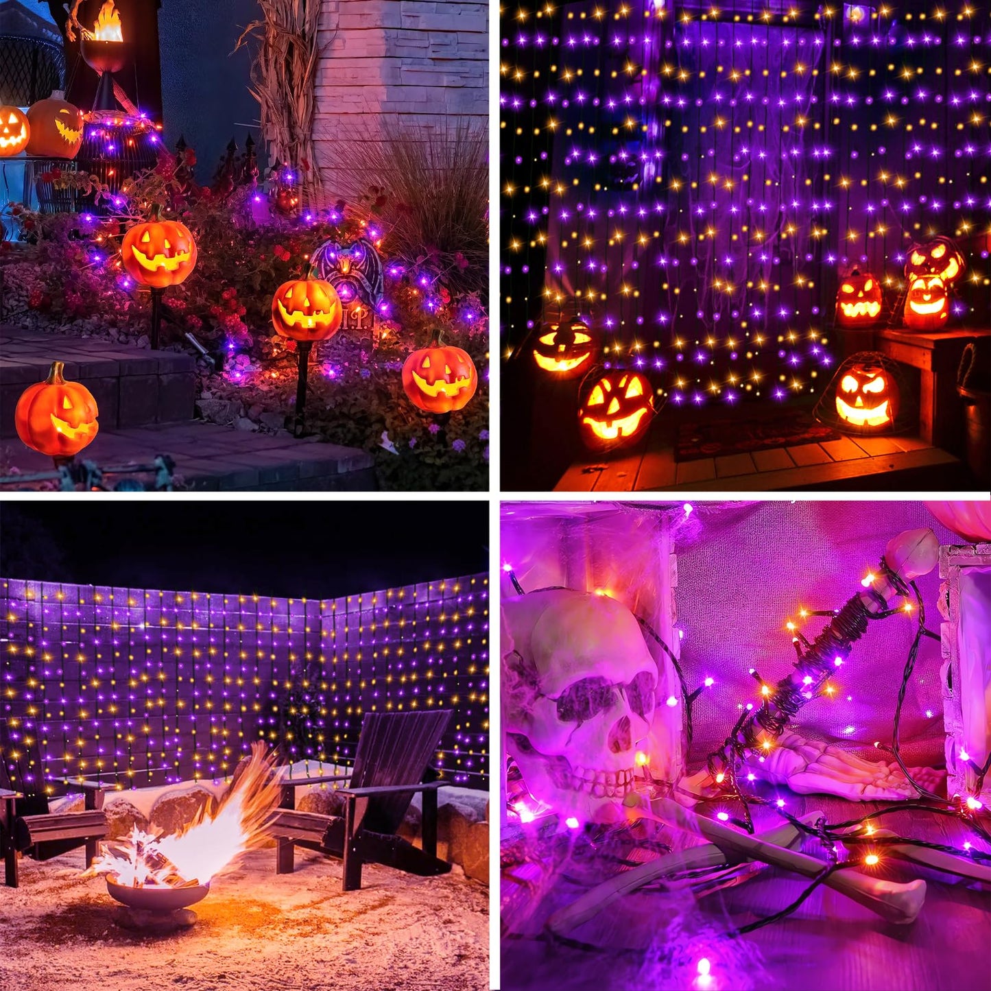 DealBeta Battery Curtain Lights Halloween Purple Orange with Remote 9.8×9.8ft