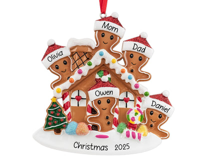 UniqXmas Personalized Gingerbread House Family of 5 Christmas Ornament 2025 | Customized Xmas Tree Decoration | First Christmas as Family of Five in New Sweet Home Keepsake - Custom Name & Year