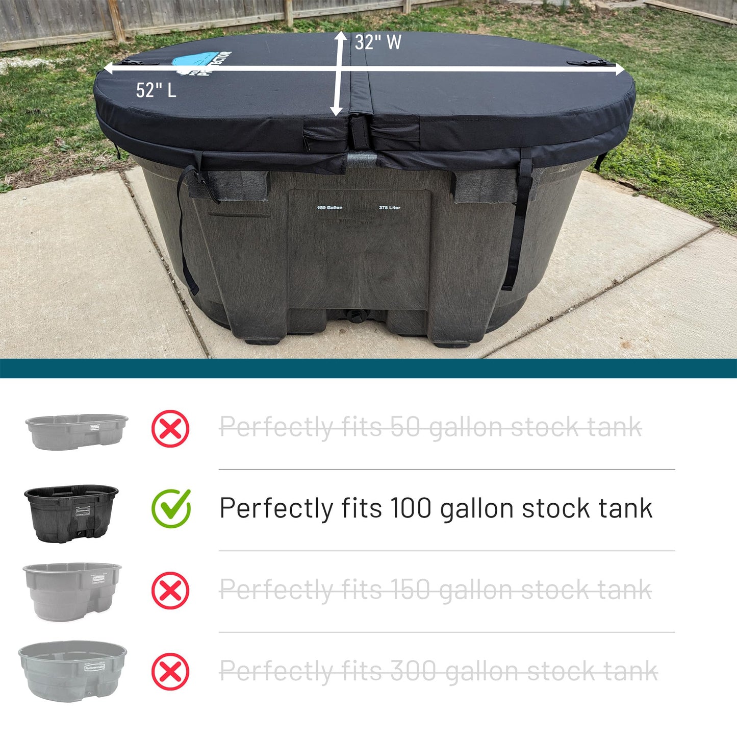 Polar Protector -100 Gallon Oval Stock Tank HARD Insulated Hot Tub Cover Ice Water Therapy Ice Bath Cold Water 100 Gallon Waterproof Rip Proof Tough Keeps Clean Hook Attachment