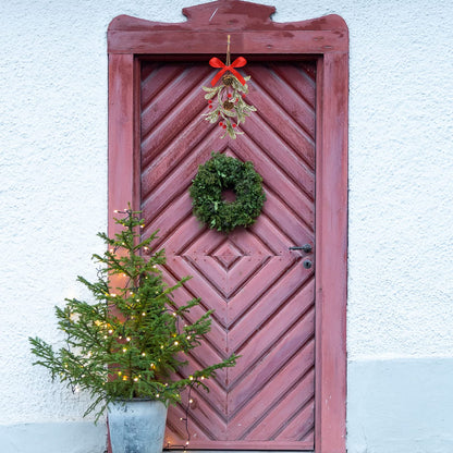 Giegxin 1 Piece Christmas Artificial Mistletoe Ornament with Bow Christmas Hanging Mistletoe Decoration Bouquet Floral Natural Pine Cones Holiday Decor Ornament Bouquet (Stylish Style,Red)