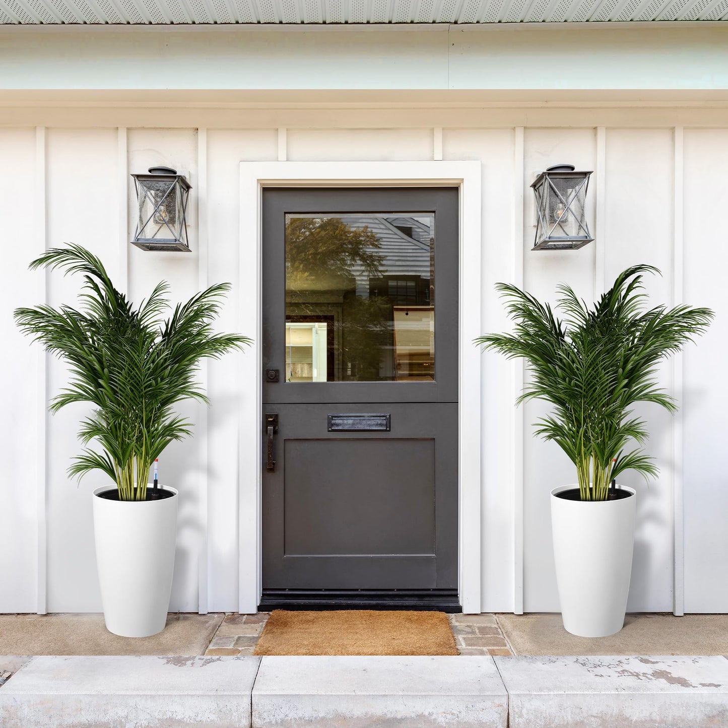 Garvee Tall Planters for Outdoor Plants, 22 in Large Planters Set of 2, Outdoor & Indoor Planters with Water Level Monitor ＆ Inner Bucket, Automatic Watering, for Porch, Patio, Backyard, White