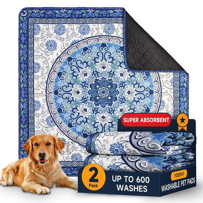YOSEPATI Washable Pee Pads for Dogs 2 Pack,104x92cm Waterproof Non-Slip Reusable Puppy Pad with Fast Absorbent,Leakproof Whelping Pads for Pet Housebreaking
