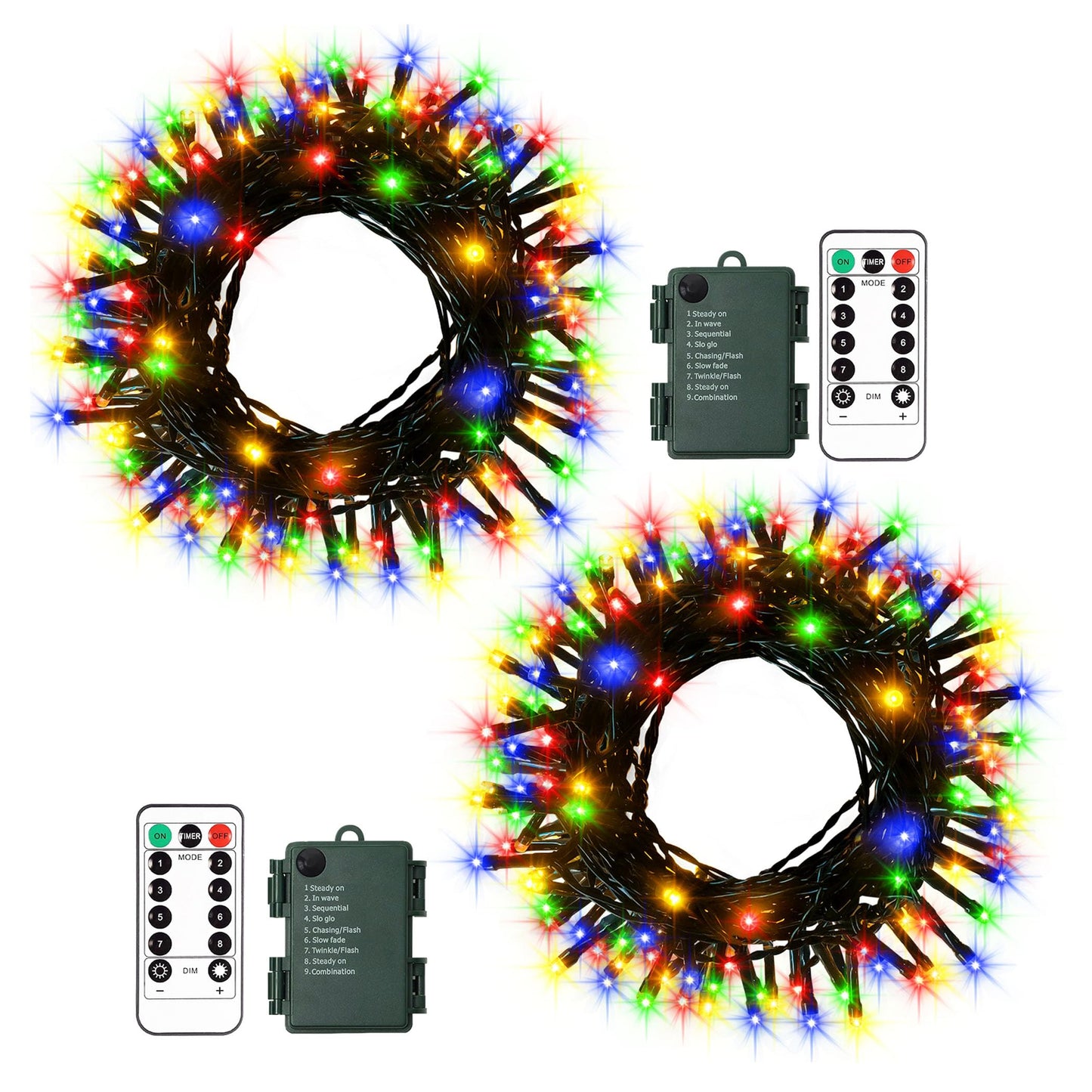 DBFAIRY 2Pack String Lights Battery Operated with Remote for Xmas,Multicolor 16.4ft