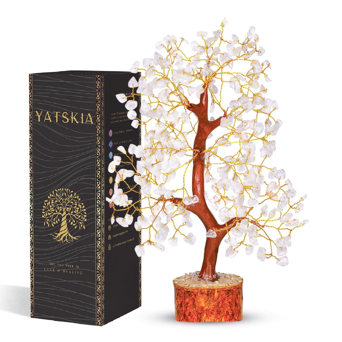 YATSKIA Clear Quartz Crystal Tree | Healing Gemstone Tree | Natural Feng Shui Crystal | Desk Decor for Women | Coffee Table Decor | Unique Gifts for Women | 10 Inch