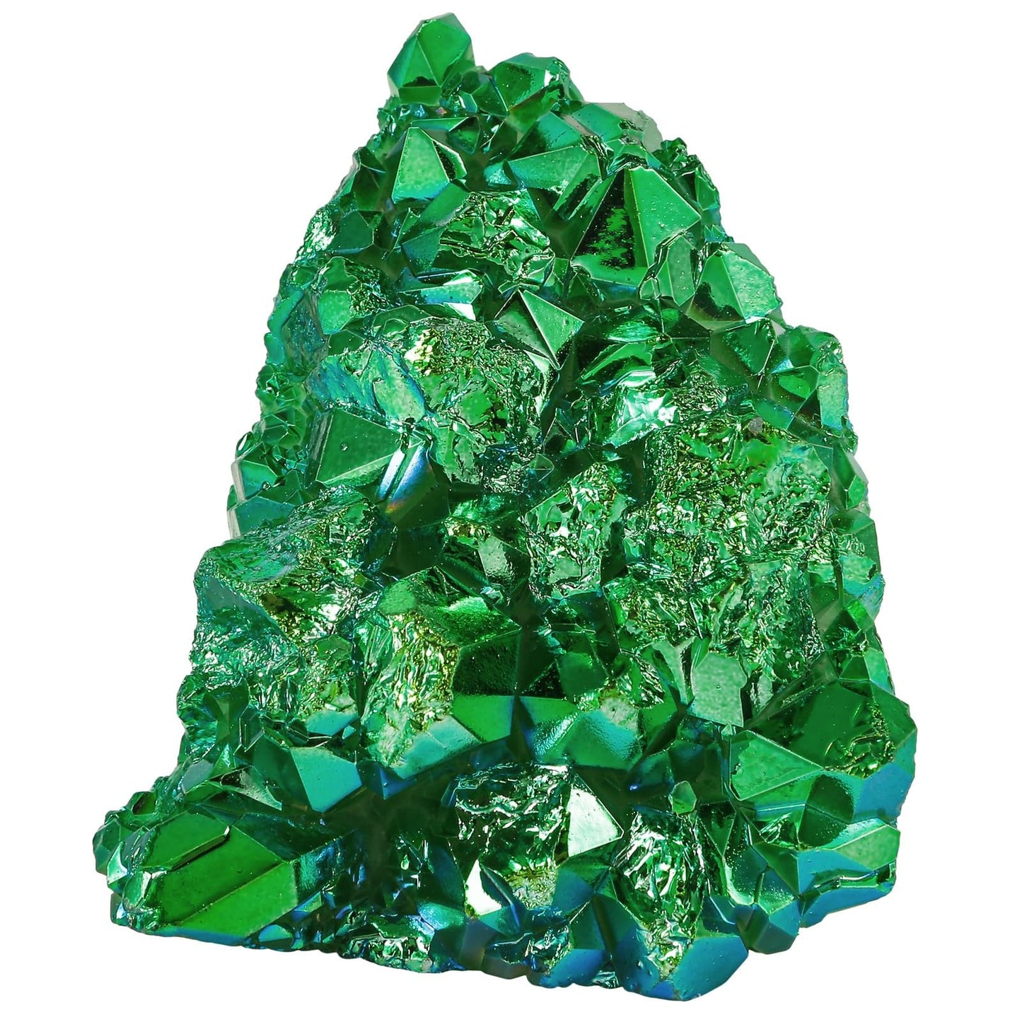 rockcloud Natural Titanium Coated White AB Crystal Cluster Irregular Reiki Crystal Geode Mineral Specimen for Home Decor, Green