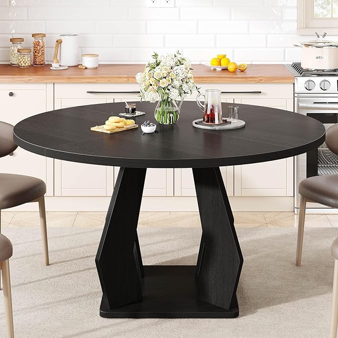 IBF Black Round Dining Table for 4-6, 47 Inch Kitchen Table