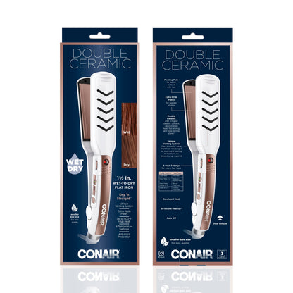 Conair Double Ceramic Flat Iron, 1 1/2-inch Wet-to-Dry Hair Straightener
