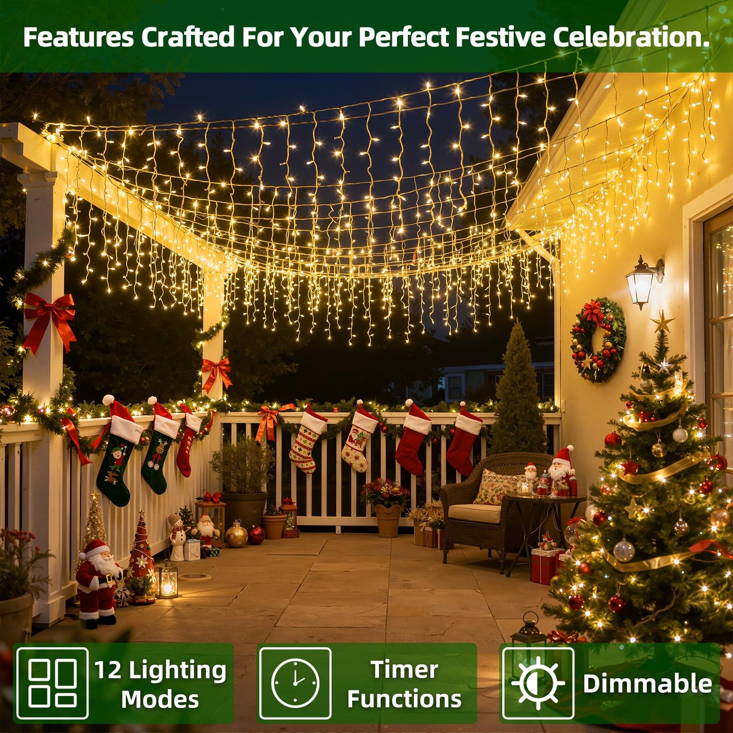 670 LED Christmas Lights with 148 Drops, 66ft 12 Modes Hanging ice String Lights with Timer & Dimmable & Waterproof, Plug-in Fairy Lights for Tree Holiday Wedding Party Christmas Decor Warm White