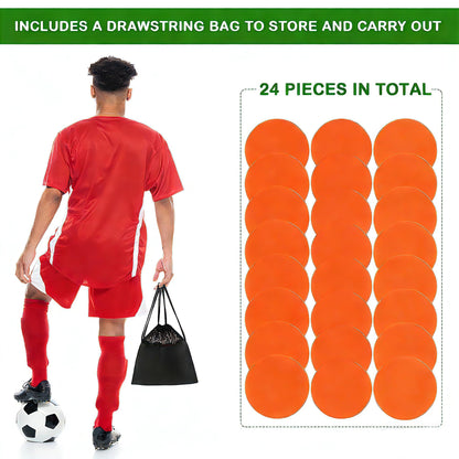 TuXHui Poly Spots 4 inch Flat Cones Spot Markers for Gym/PE Training, Dance, 24 Pcs Non-Slip Rubber Floor Dots Flat Disc Markers for Soccer Basketball Sports Agility Drills, Classroom Activities