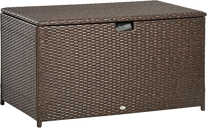 Outsunny 113 Gallon Deck Box, Rattan Outdoor Storage Box, Waterproof Storage