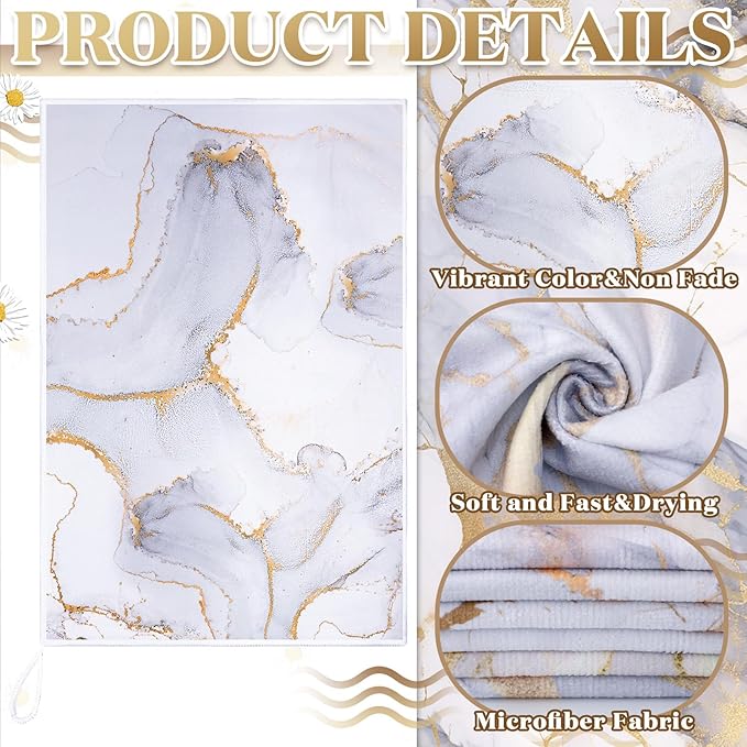 Boyiee Set of 6 Marble Kitchen Towels Gold Dish Towels Absorbent Stylish Marble