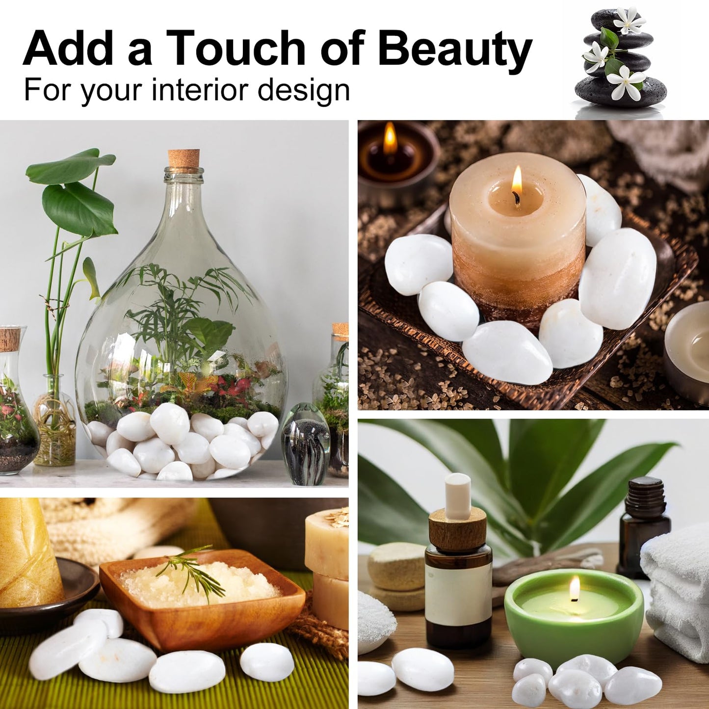 Lechloris 20Ib White River Rocks for Landscaping- High Polished Pebbles for Plants-Garden Decorative Stones-1-2 Large Plant Rocks,Ideal for Aquarium, Home Decor