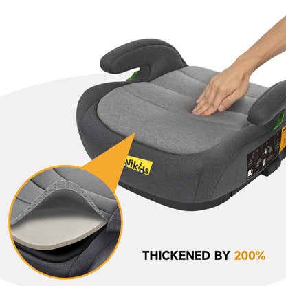 Jovikids I-Size Booster Seat for Car with ISOFIX, 125-150cm (Group 2/3, 6-12 Years), Portable Car Seats for Kids, Comfortable, Compact, Convenient for Everyday Use, Great for Travel, ECE R129, Black
