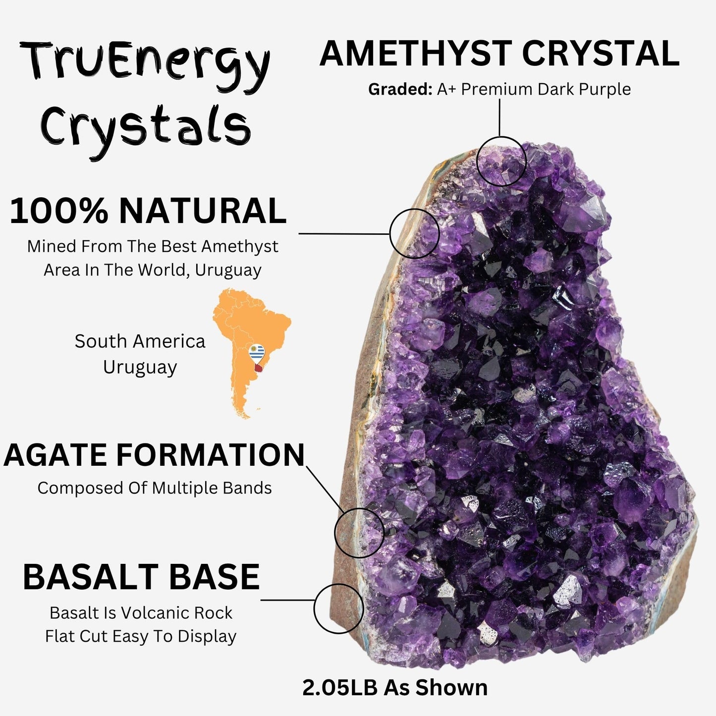 TRUENERGY Natural Amethyst Cluster Quartz Crystal – 2.0 To 2.5 lbs Grade A+ Raw Dark Purple Geode Stone from Uruguay – Home Decoration, Meditation Healing, and Positive Energy (2-2.5 lbs)