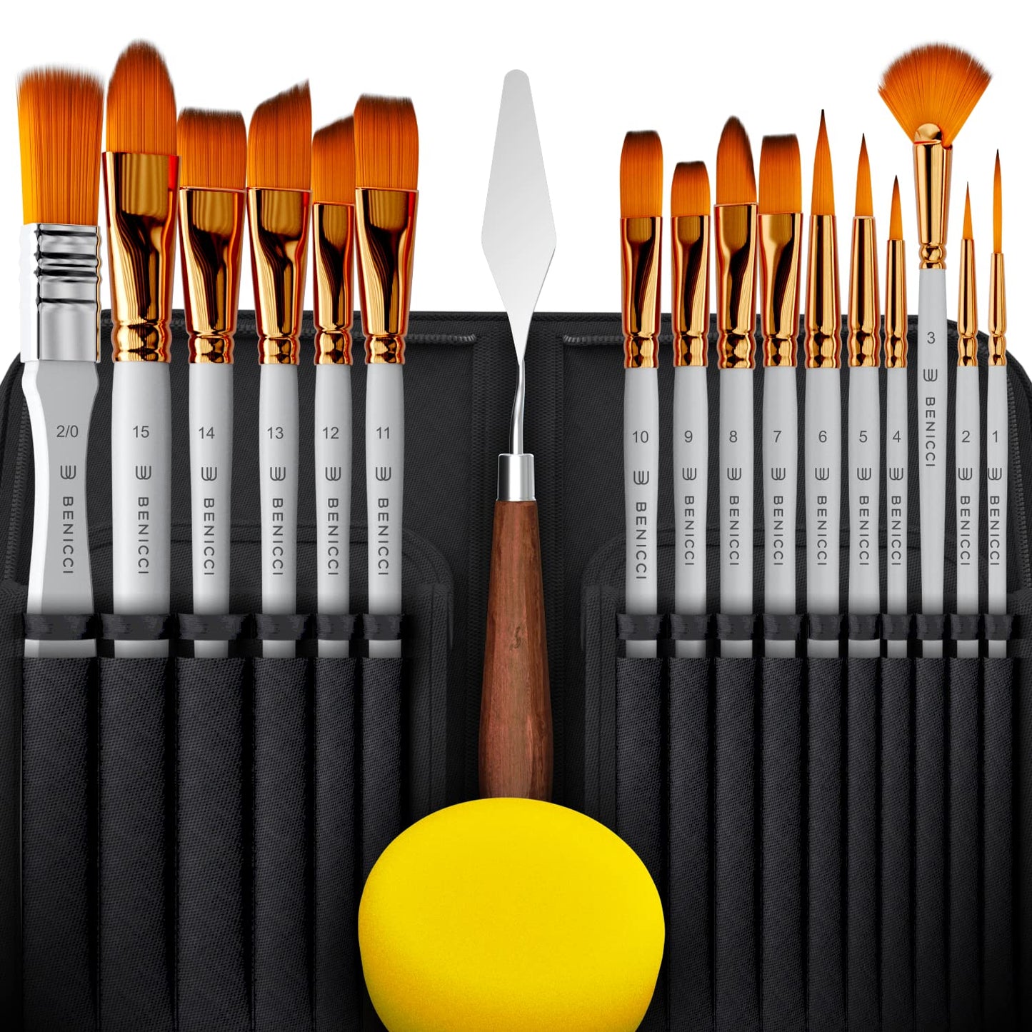 18 Pieces Premium Artist Paint Brush Set - Includes Palette Knife, Sponge, Organizing Case - 16 Painting Brushes for Kids, Adults & Professionals - Perfect for Watercolor, Oil, Acrylic Painting Art