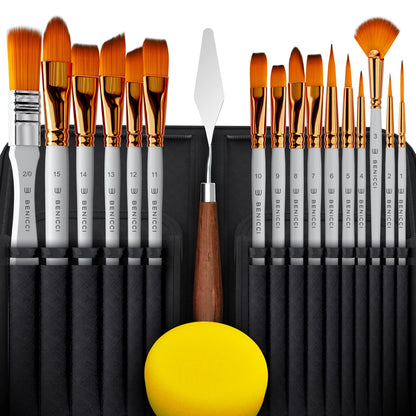 18 Pieces Premium Artist Paint Brush Set - Includes Palette Knife, Sponge, Organizing Case - 16 Painting Brushes for Kids, Adults & Professionals - Perfect for Watercolor, Oil, Acrylic Painting Art