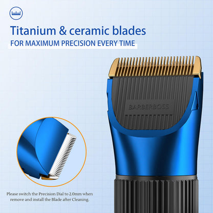 BarberBoss Cordless Self-Sharpening Beard & Hair Trimmer - Waterproof with Ceramic Blades, LED Display, Fast Charging, and 8 Color Comb Attachments QR-2082