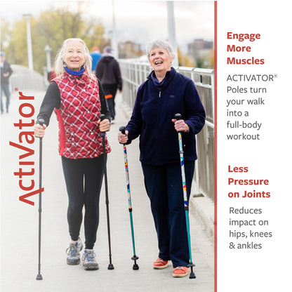 Urban Poling ACTIVATOR® MODA with Snow & Trekking Baskets, Silver with Blue, Green, & Yellow, 1 Pair – For Users 4'2"–6' – Lightweight, Aluminum Nordic Walking Sticks – Collapsible & Adjustable Hiking