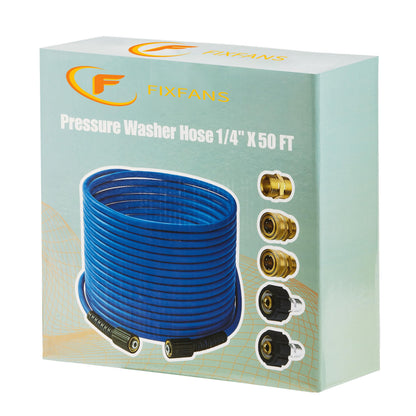 FIXFANS Pressure Washer Hose – 1/4" X 50 FT High Power Washer Extension Hose – Kink & Wear Resistant High Pressure Hose for Replacement – Compatible with M22 Fittings – 3600PSI