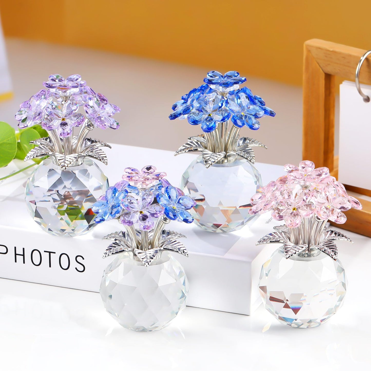 YWHL Purple Crystal Forget Me Not Flower Gifts for Women, Crystal Glass Figurines Home Decor, Handmade Collectible Figurine Ornaments for Tabletop Centerpieces