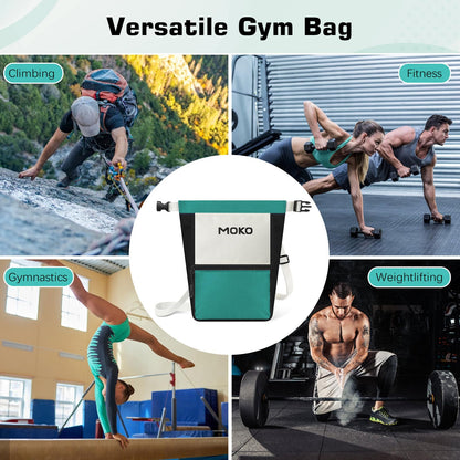 MoKo Chalk Bag for Rock Climbing, Large Capacity Climbing Chalk Bag with Magnetic Snap and Zipper Pocket, Portable Chalk Bucket for Weight Lifting, Bouldering, Gymnastics, Fitness, Green