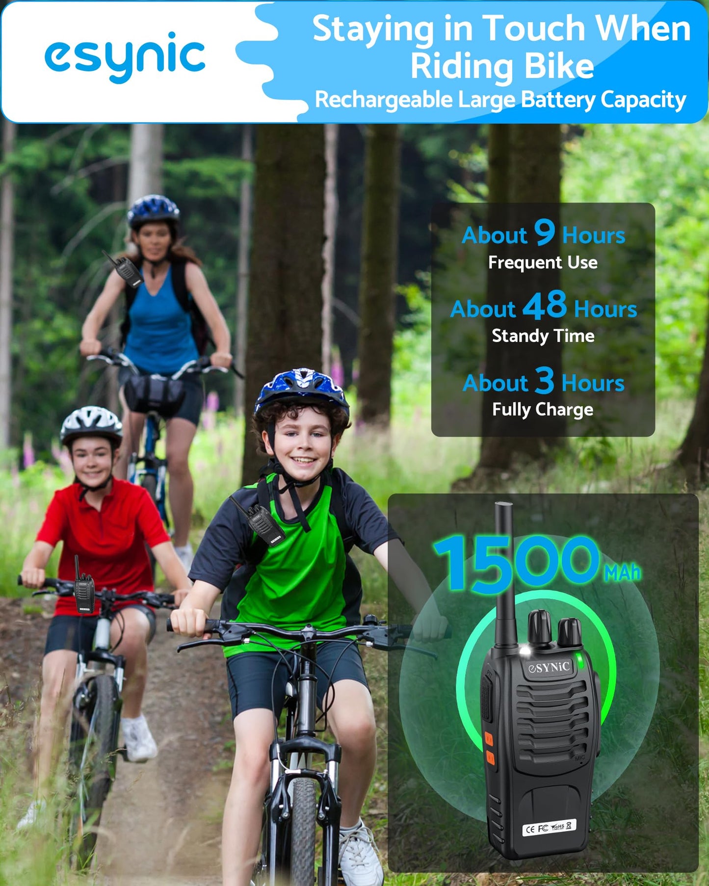 eSynic 2Pack Professional Walkie Talkies for Adults Rechargeable Walkie Talkies Best 16CH Walkie Talkie Hand Free VOX Two Way Radio With Earpieces& LED Lights Wonderful Gifts For Adults Kids etc