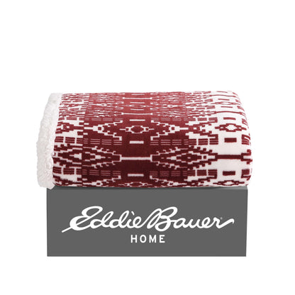 Eddie Bauer - Throw Blanket, Super Soft Reversible Sherpa Fleece Bedding, Cozy Plaid Home Decor (San Juan Red Clay, 50" x 60")
