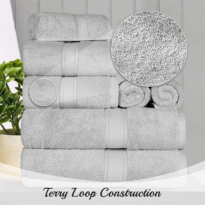 SUPERIOR Egyptian Cotton Pile 8 Piece Towel Set, Includes 2 Bath, 2 Hand