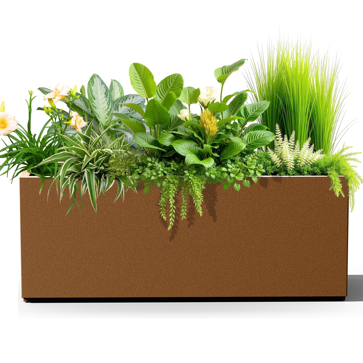 Tall Metal Planter, 15" W×16.3" H Large Rectangular Planter Box for Outdoor or Indoor, All-Weather Durable Plant Box with Drainage Holes & Removable Shelf for Patio, Porch, Garden, Trees, Flowers