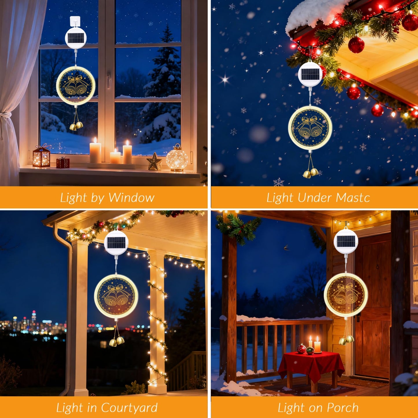 Nautairs Solar Hanging Lights - Outdoor Indoor Christmas Decorations for Window, Garden, Patio, Porch,Holiday Home Decor, (Jingle Bell)