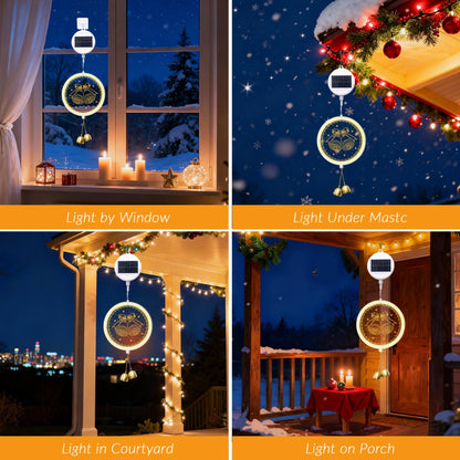 Nautairs Solar Hanging Lights - Outdoor Indoor Christmas Decorations for Window, Garden, Patio, Porch,Holiday Home Decor, (Jingle Bell)