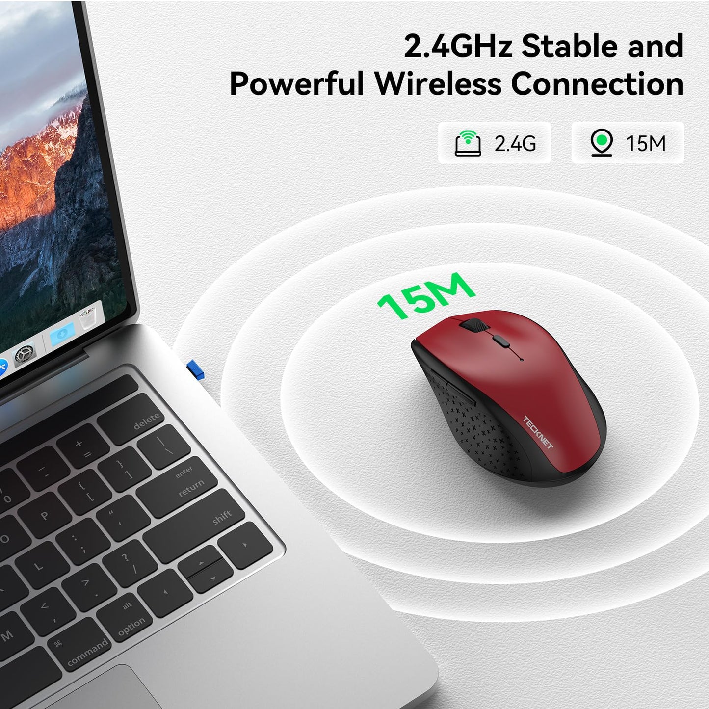 TECKNET Wireless Mouse Rechargeable,Mouse for Laptop Computer,2.4G USB Computer Mice Wireless,6 Button 6400 DPI Ergonomic Silent Mice,Portable Cordless Travel Mice-Wide Compatibility